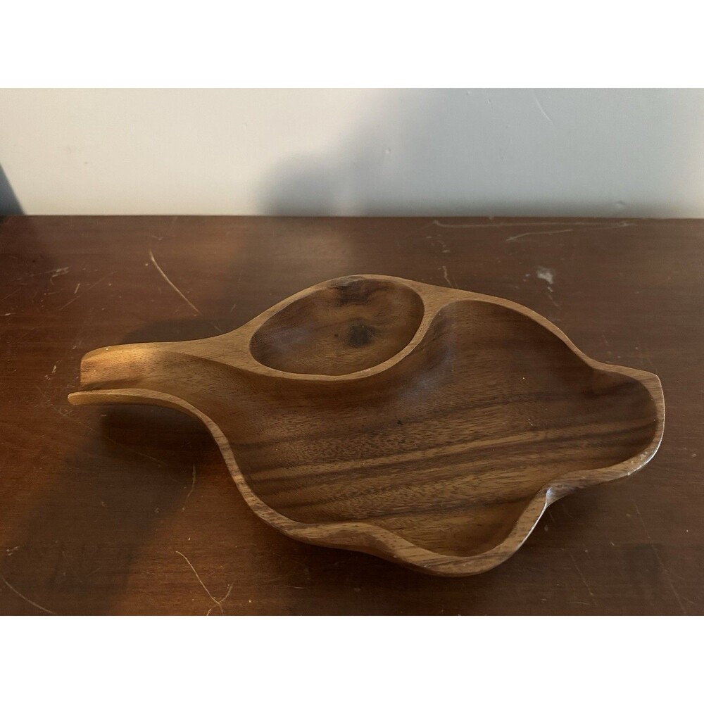 Vintage Monkey Pod Wood Leaf-Shaped Serving Tray / Bowl 12.5X7” – MCM– Divided